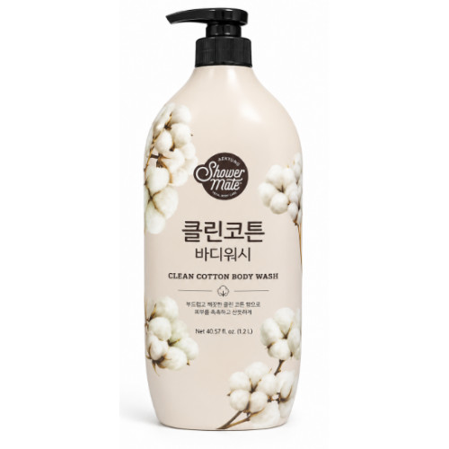 Гель для душу Aekyung Shower Mate Clean Cotton Body Wash з ароматом бавовни, 1,2 л